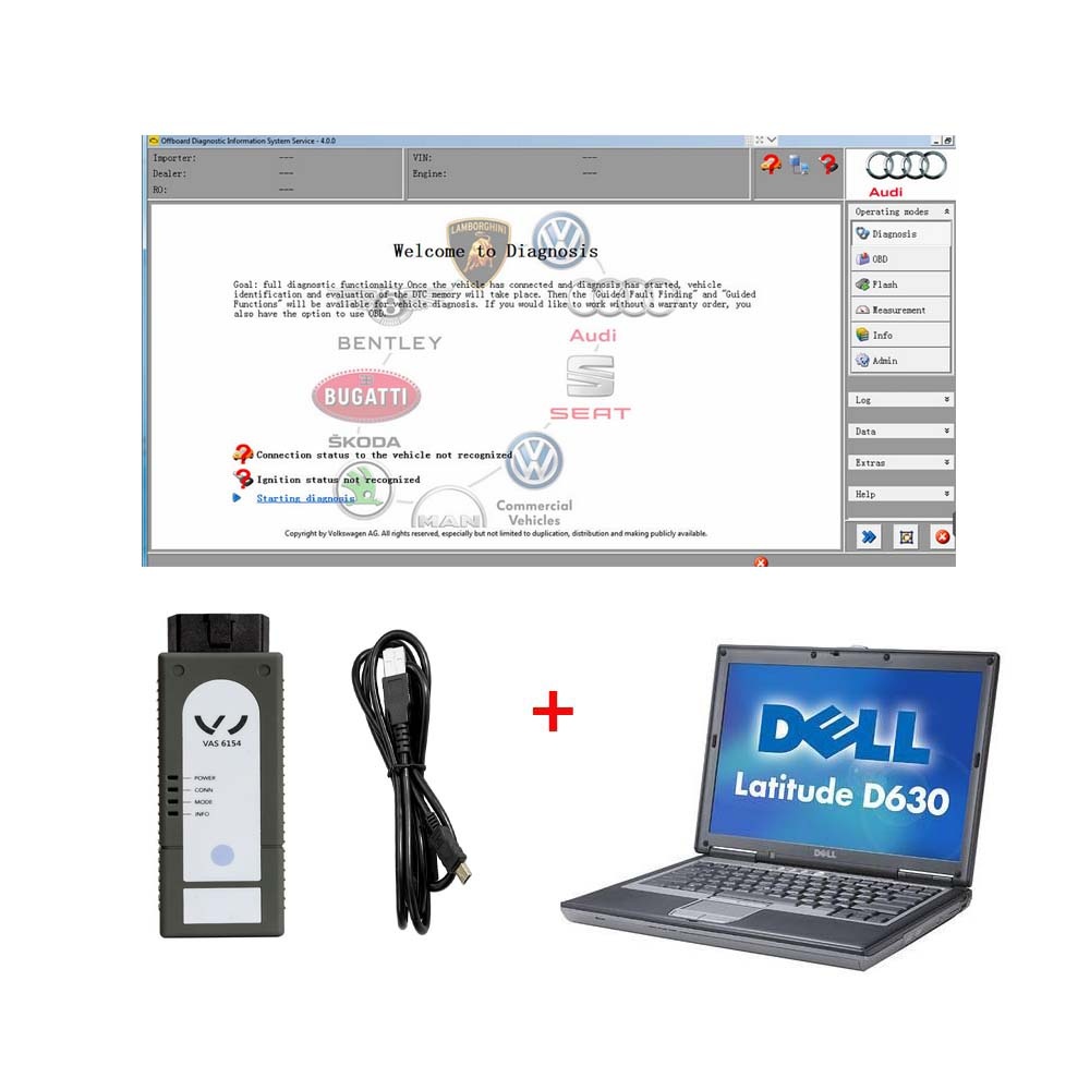 <font color=#000000>VAS 6154 VAG Diagnostic Tool with ODIS V24.3 and Engineering V18.2 Software Replace VAS 5054 with Dell D630 Laptop 512G SSD Ready to Use</font>