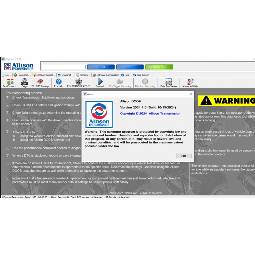 Allison DOC Premium V2024.11 Diagnostic Software with Gen 5 Data files and Programming